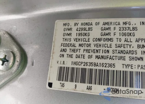 2009 Honda Accord 2.4 Lx z USA, uszkodzony, nr VIN 1HGCP26359A162365
